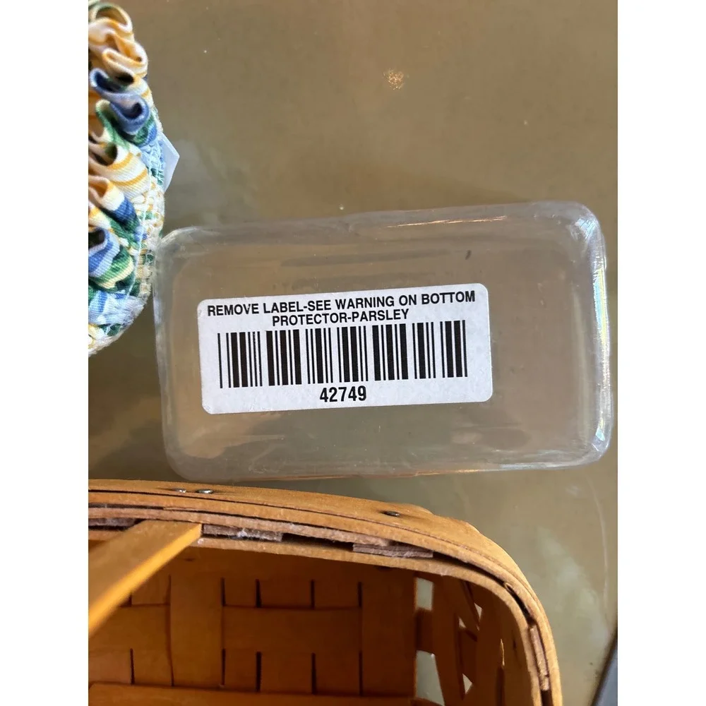 Longaberger Parsley Basket with Plastic Protector and Blue Floral Fabric Liner
